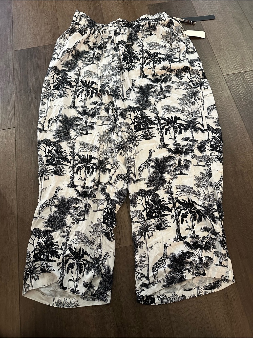 Jane and Delancey Black & White Wide-Leg Resort Pants with Tropical Animal Print